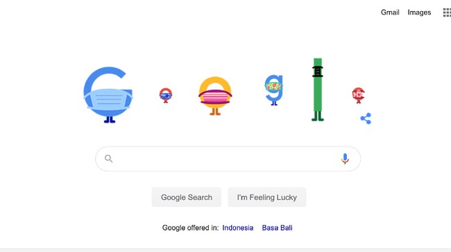 Google Doodle hari ini mengajak pengguna untuk memakai masker dan menjaga jarak saat pandemi virus coron.
