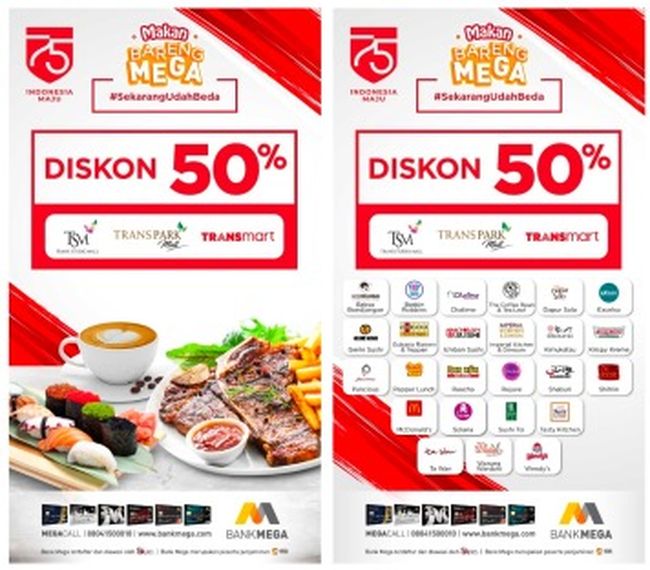 Promo Bank Mega - Promo Kemerdekaan, Makan Bareng Bank Mega Diskon 50%