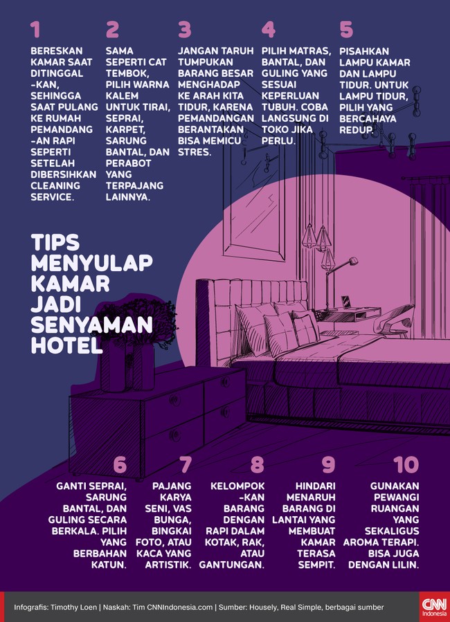 Ada banyak cara untuk mengubah kamar di rumah menjadi senyaman kamar di hotel.