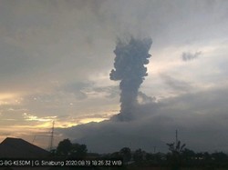 Gunung Sinabung Kembali Erupsi, Kolom Abu Tebal Membubung 4 Km