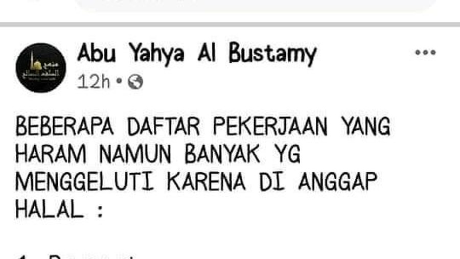 Artis hingga Pelukis, Ini Daftar Pekerjaan Haram Versi Abu Yahya Al Bustamy Artis hingga Pelukis, Ini Daftar Pekerjaan Haram Versi Abu Yahya Al Bustamy