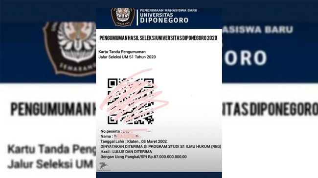 Universitas Diponegoro menyatakan bahwa informasi yang beredar di media sosial tentang uang pangkal mencemarkan nama baik kampus.