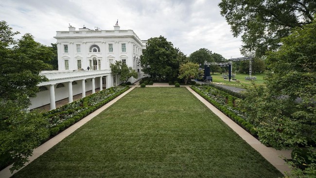 Taman Mawar Gedung Putih yang baru dipugar oleh Ibu Negara AS, Melania Trump, saat ini dilaporkan sedang dalam perbaikan.