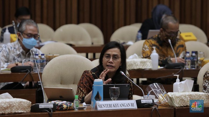 Menteri Keuangan Sri Mulyani di Komisi XI DPR RI. (CNBC Indonesia/Muhammad Sabki)
