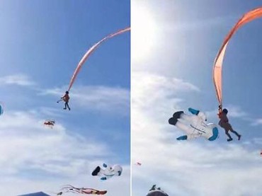 Viral Balita Terbang Gegara Nyangkut di Layangan Raksasa
