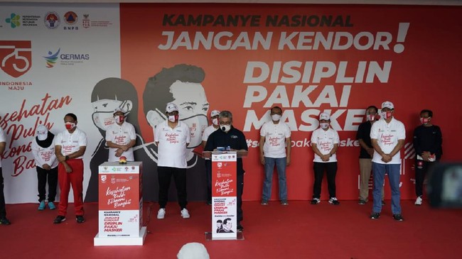 Kemenkes menggelar Kampanye Pakai Masker untuk mengingatkan masyarakat agar berdisiplin menerapkan protokol kesehatan, Minggu (30/8).