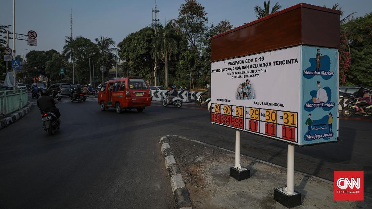 FOTO: Tugu Peti Mati Imbauan Waspada Covid-19 di Jakarta