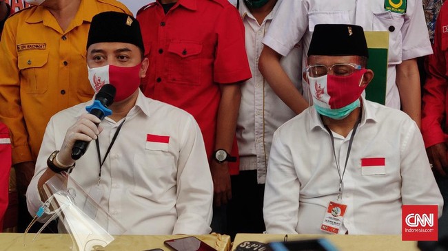 Calon Wali Kota Surabaya, Eri Cahyadi mengajak rival politiknya untuk sama-sama membangun kota usai hasil hitung cepat menunjukkan dia lebih unggul.