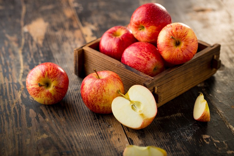 Ilustrasi buah apel apple isolated on wood background