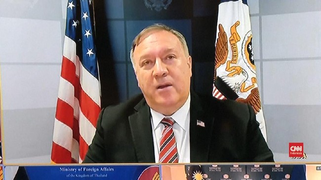 Menlu AS Mike Pompeo mengungkapkan bahaya Partai Komunis China terhadap semua agama di acara GP Ansor, Kamis (29/10).