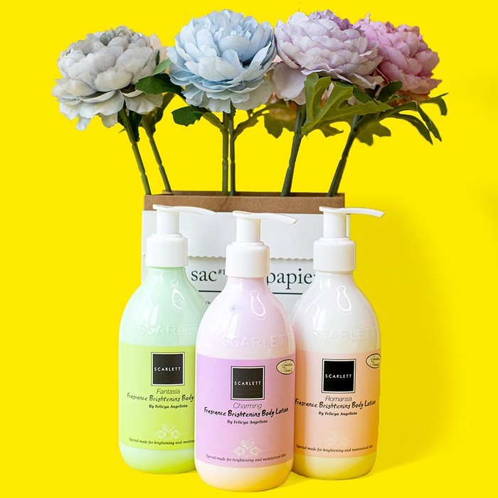 Terdapat 3 varian Scarlett Body Lotion yaitu Romansa, Charming, atau Fantasia. Ketiganya punya manfaat yang baik bagi kulit termasuk mencerahkan. (Foto: instagram.com/scarlett_whitening)