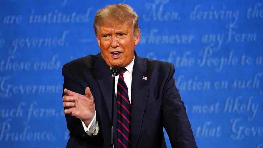 President Donald Trump speaks during the first presidential debate with Democratic presidential candidate former Vice President Joe Biden Tuesday, Sept. 29, 2020, at Case Western University and Cleveland Clinic, in Cleveland. (AP Photo/Julio Cortez)