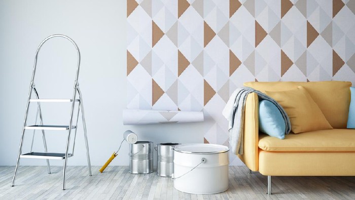 Glueing Wallpapers at Home. 3D Render