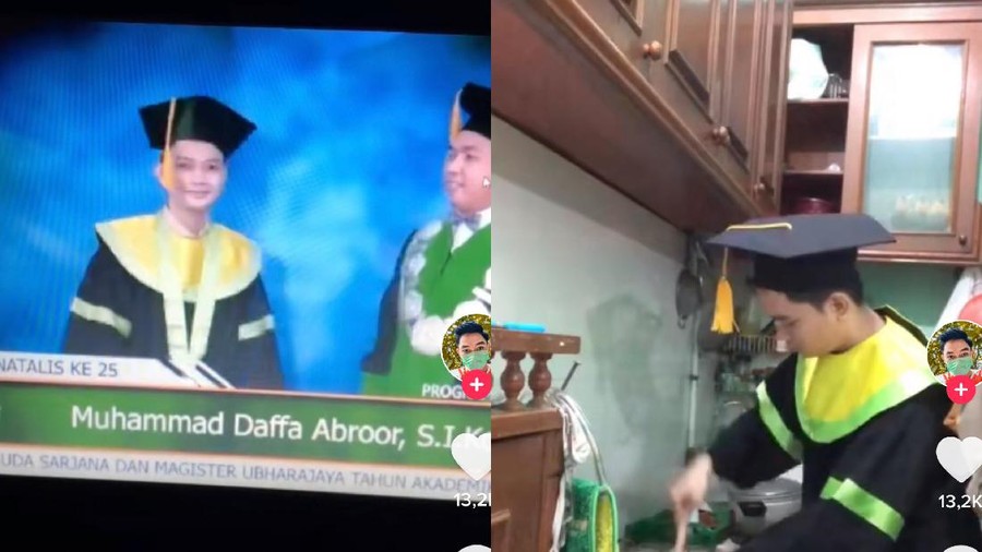 Viral wisuda online sambil masak nasi goreng