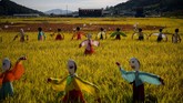 FOTO: Salam 'Hwaiting!' dari Orang-orangan Sawah di Korea Bulan ini, persawahan di Suncheon, Korea Selatan, memajang orang-orangan sawah yang bertema semangat menghadapi pandemi virus Corona.