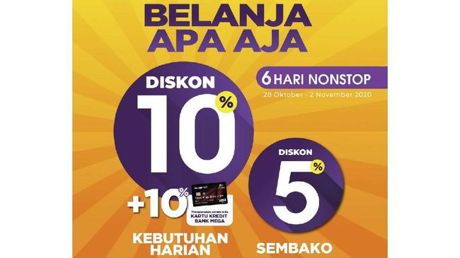 Selama 6 hari nonstop dari 28 Oktober hingga 2 November, 'Belanja Apa Aja Semua Diskon!' berlaku di Transmart Carrefour seluruh Indonesia.