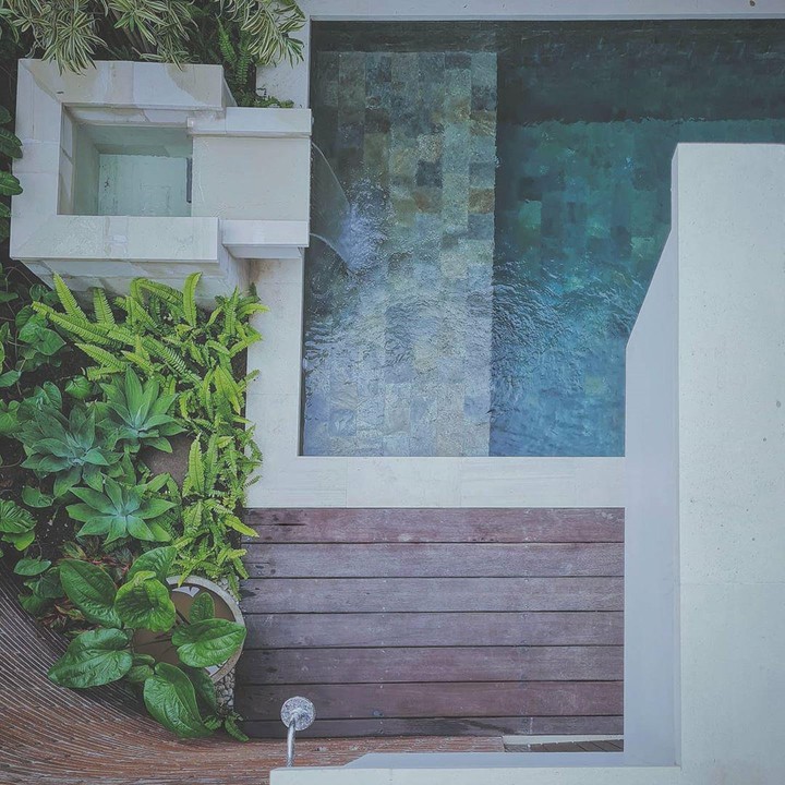 <p>Ada kolam renang yang didisain begitu simple dengan tanaman hijau di sekelilingnya. (Foto: Instagram @hamishdw)</p>