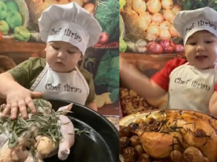 Hebat! Chef 2 Tahun yang Menggemaskan Ini Jago Masak Ayam Panggang