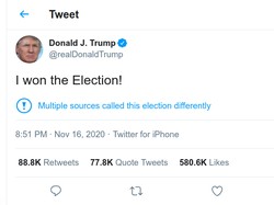 Donald Trump Ngotot Menang, Cuitannya di Twitter Digoreng Netizen