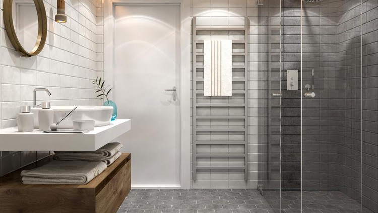 Modern bathroom interior. Render image.