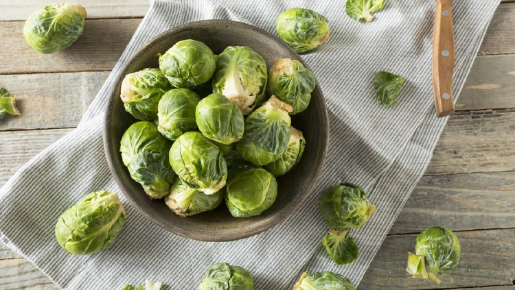 Kubis Brussel atau Brussel Sprouts Raw Organic Green Brussel Sprouts Ready to Cook With