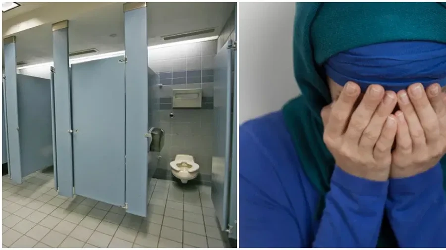 Toilet ilustrasi toilet dan wanita menangis