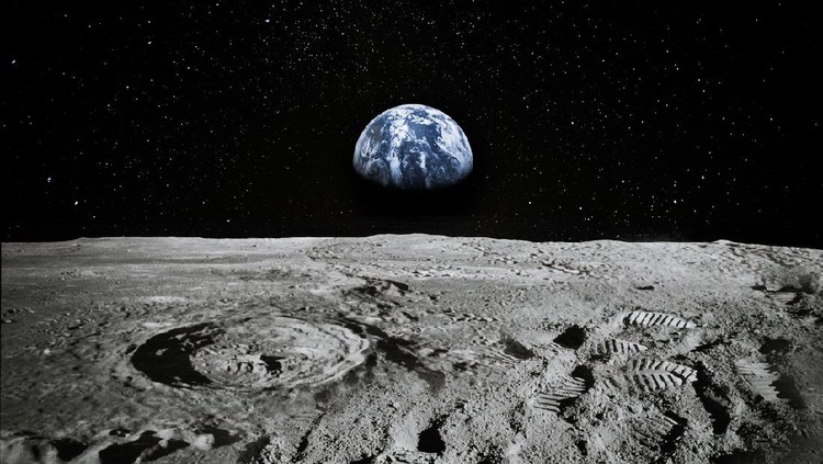 Ilustrasi bulan Satellite orbiting near moon.