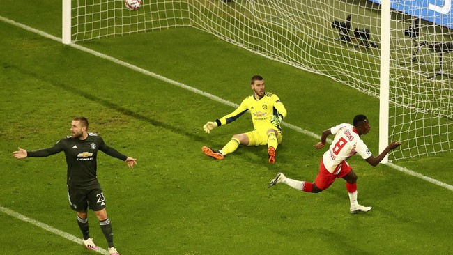 Manchester United tersingkir dari Liga Champions usai takluk 2-3 dari RB Leipzig pada matchday terakhir Grup H Liga Champions.