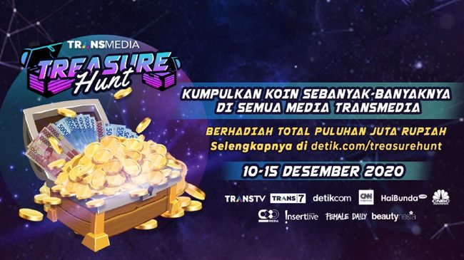 Rebut koin sebanyak-banyaknya di seluruh media Transmedia dan raih hadiah puluhan juta rupiah dengan ikut kuis Transmedia Treasure Hunt.