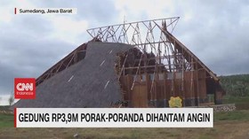 VIDEO: Gedung Geoteater Rp3,9 M Porak-Poranda Dihantam Angin
