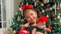 <p>Si imut Yaya, nampak bergaya bersama boneka kesayangannya di depan pohon Natal raksasa. Gemas ya lihat posenya.</p>