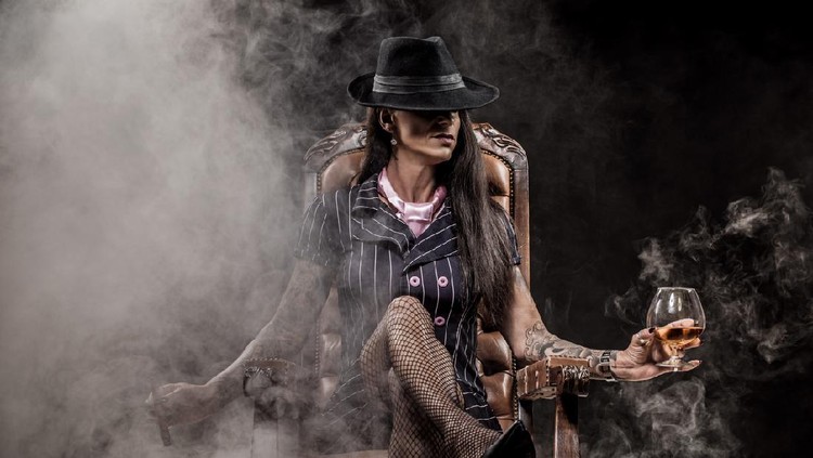 gangster Sexy brunette female gangster boss