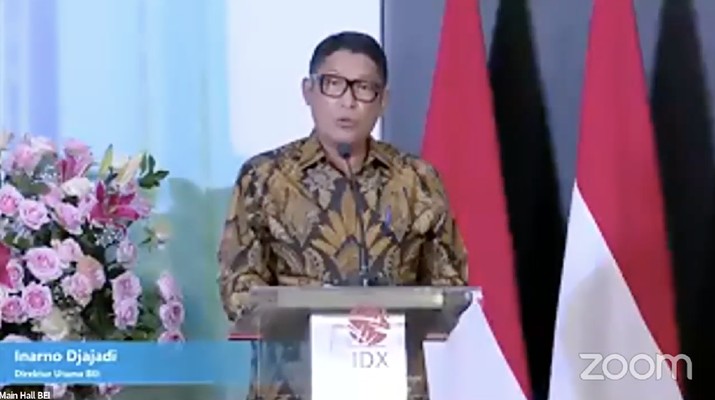 Inarno Djajadi dalam acara peresmian penutupan perdagangan BEI tahun 2020. (Tangkapan layar youtube Indonesia Stock Exchange)