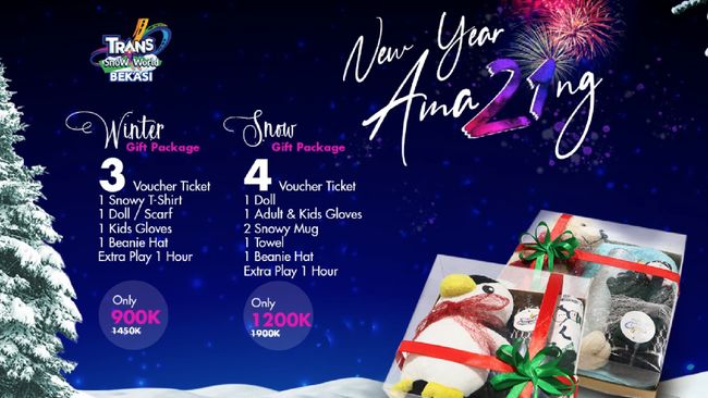 Trans Snow World Bekasi dan Bintaro memberikan promo Hampers New Year sekaligus mendapat gratis bermain di area salju bak Negeri Sakura Jepang.