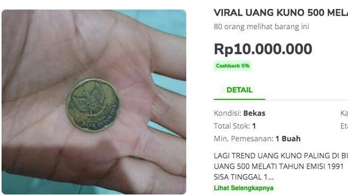 Uang logam Rp 500 gambar melati dijual hingga Rp 1 miliar di toko online