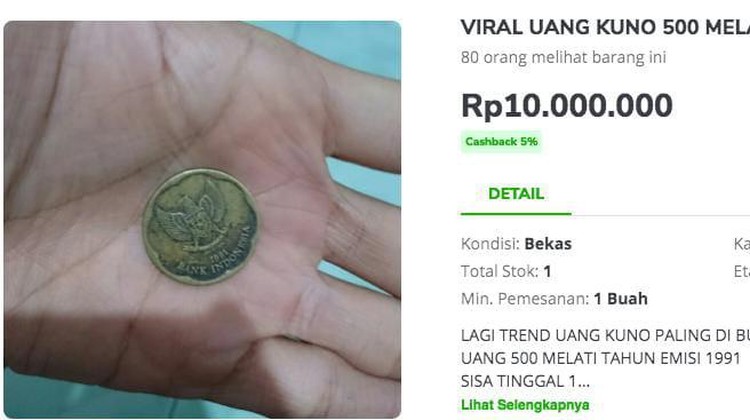 Uang logam Rp 500 gambar melati dijual hingga Rp 1 miliar di toko online