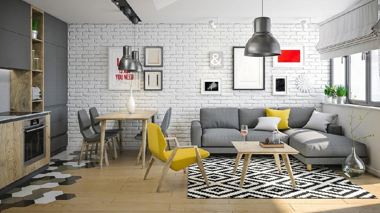Modern living room interior with sofa