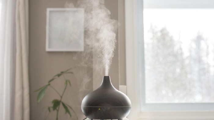 Essential oils diffusing at home in the morning light in Ottawa, ON, Canada