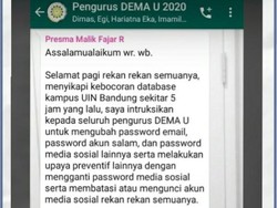 Data Mahasiswa UIN Bandung Bocor, Email dan m-Banking Jadi Sasaran