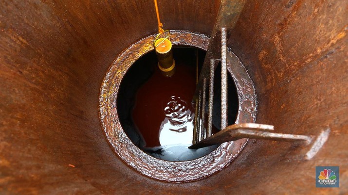 Bongkar Muat Minyak Crude Palm Oil (CPO) (CNBC Indonesia/Tri Susilo)