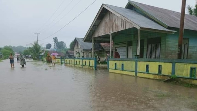 Setidaknya 5 desa di Halmahera Utara terendam banjir setinggi 80 hingga 100 Cm usai hujan deras melanda Maluku Utara.