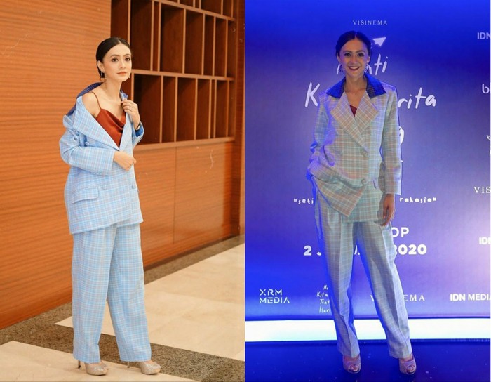 Film “Nanti Kita Cerita Tentang Hari Ini” (NKCTHI) merupakan debut Agla sebagai aktris film. Gaya Agla sebagai tokoh Lika yang kasual terkesan relatable dengan keseharian sosok wanita pekerja berusia di bawah 30 tahun. Pada acara gala premier film NKCTHI kali ini, Agla nampak rapi mengenakan tartan suit dari designer Tities Sapoetra yang dipadu dengan inner camisole warna oranye. Untuk hairstyle, ia memilih sleek hair look yang diikat ke belakang. (Foto: Instagram.com/aglaartalidia)