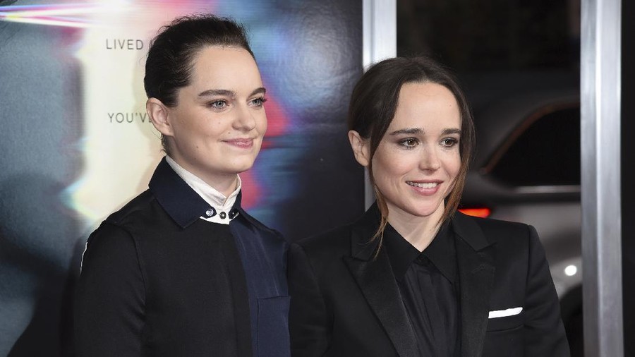 FILE - Emma Portner, left, and Ellen Page arrive at the world premiere of 