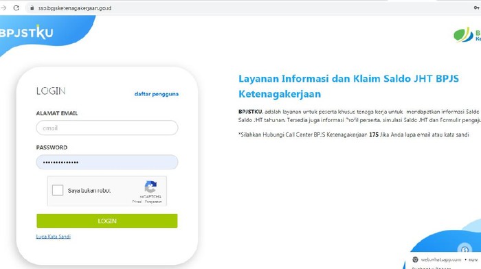 Screenshot SSO BPJS Ketenagakerjaan