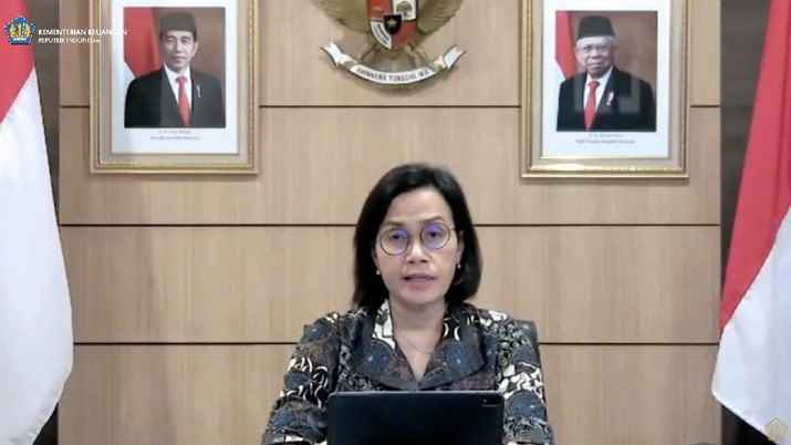 Menteri keuangan Sri Mulyani saat konferensi pers Komite Stabilitas Sistem Keuangan. (tangkapan Layar Youtube Kemenkeu RI) Menteri keuangan Sri Mulyani saat konferensi pers Komite Stabilitas Sistem Keuangan. (tangkapan Layar Youtube Kemenkeu RI)