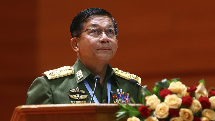 FILE - In this July 11, 2018, file photo, Myanmar's Army Commander-in-Chief Senior Gen. Min Aung Hlaing speaks during the opening ceremony of the third session of the 21st Century Panglong Conference at the Myanmar International Convention Centre in Naypyitaw, Myanmar. A military coup was taking place in Myanmar early Monday, Feb. 1, 2021 and State Counsellor Aung San Suu Kyi was detained under house arrest, reports said, as communications were cut to the capital. (AP Photo/Aung Shine Oo, File)