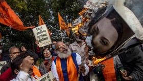 FOTO: Petani India Demo Bakar Foto Rihanna dan Greta Thunberg