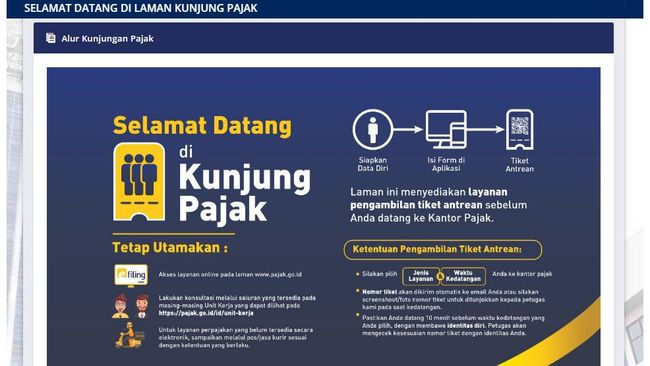 Cara Daftar Antrean Online Kantor Pajak Kunjung.pajak.go.id Berikut ini tata cara daftar antrean online kantor pajak di kunjung.pajak.go.id secara lengkap dengan prosedur yang tak rumit.