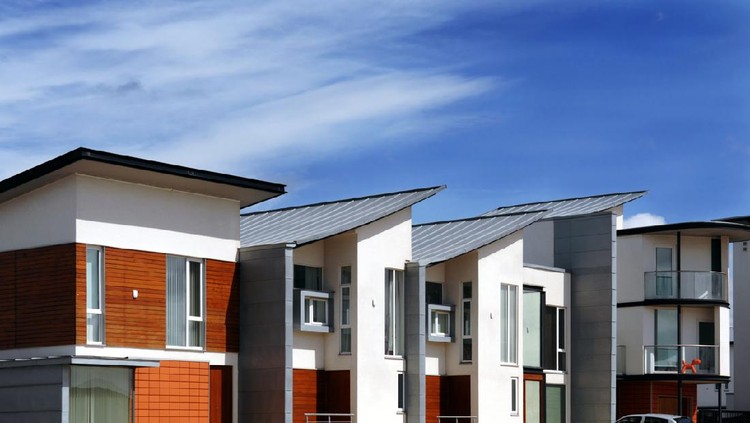 A row of modern eco-friendly housing in Manchester, England. Just completed and ready to move into.