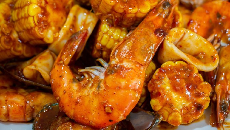 fresh mixed seafood with selective focus, closeup shot